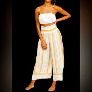 PAC Sun Billabong yellow & white stripe wide leg pants, Palazzo pants S. NWOT